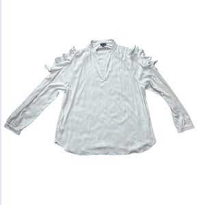 Ann Taylor White Ruffle Cold Shoulder Ladies Blouse Sz XL